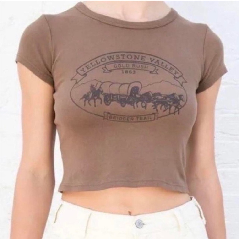 Brandy Melville Brown Yellow Stone Baby Tee